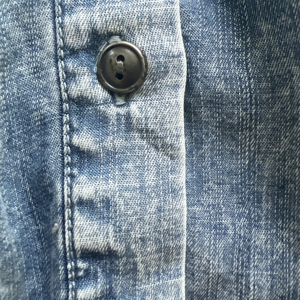 Women's Chambray Blouse XS Short Sleeve Denim Blue Puff Sleeve Bohemian Prairie - Picture 8 of 10